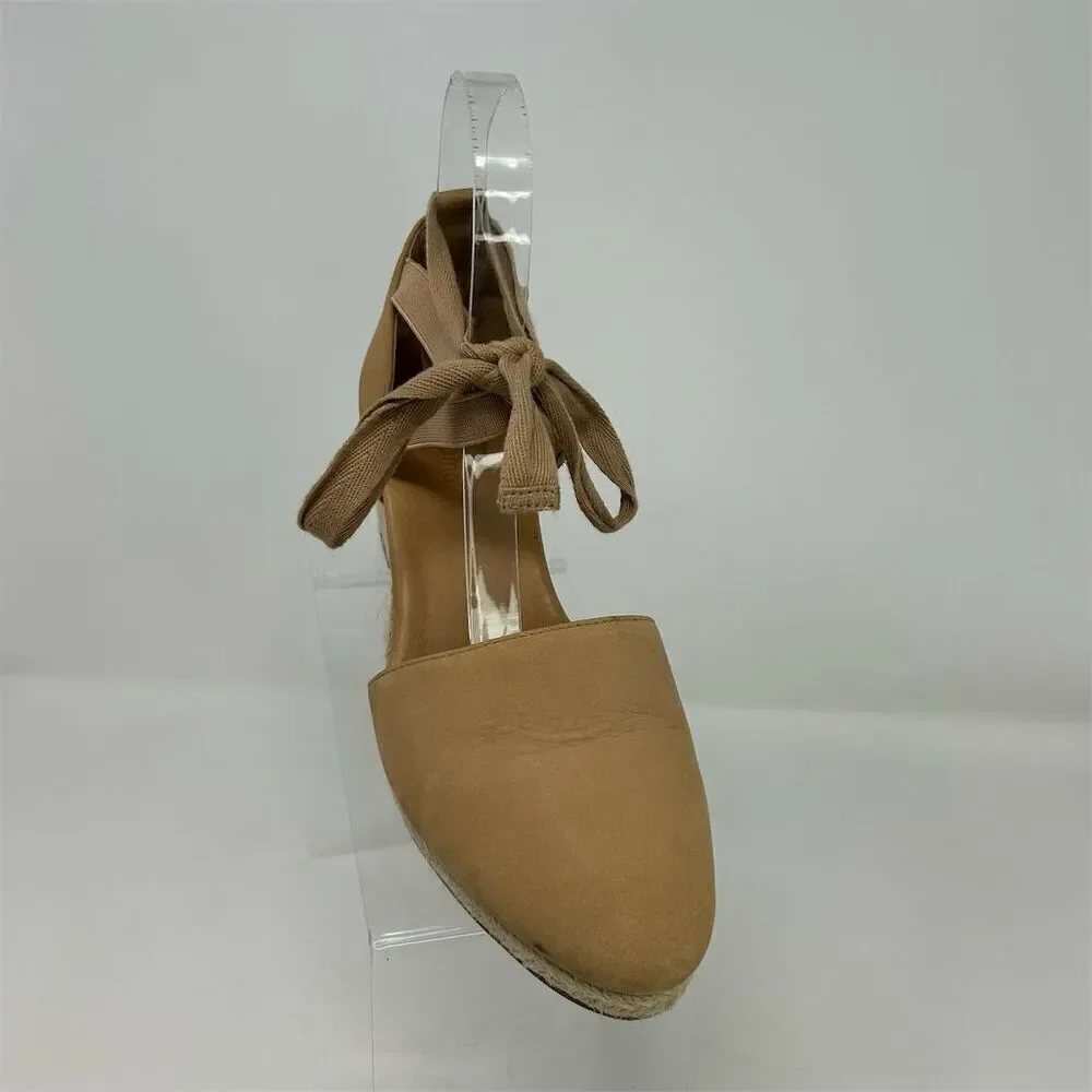 Corso Como Women's Lace Up Tan Brown Leather Espadrille Wedge Sandals Size 7.5